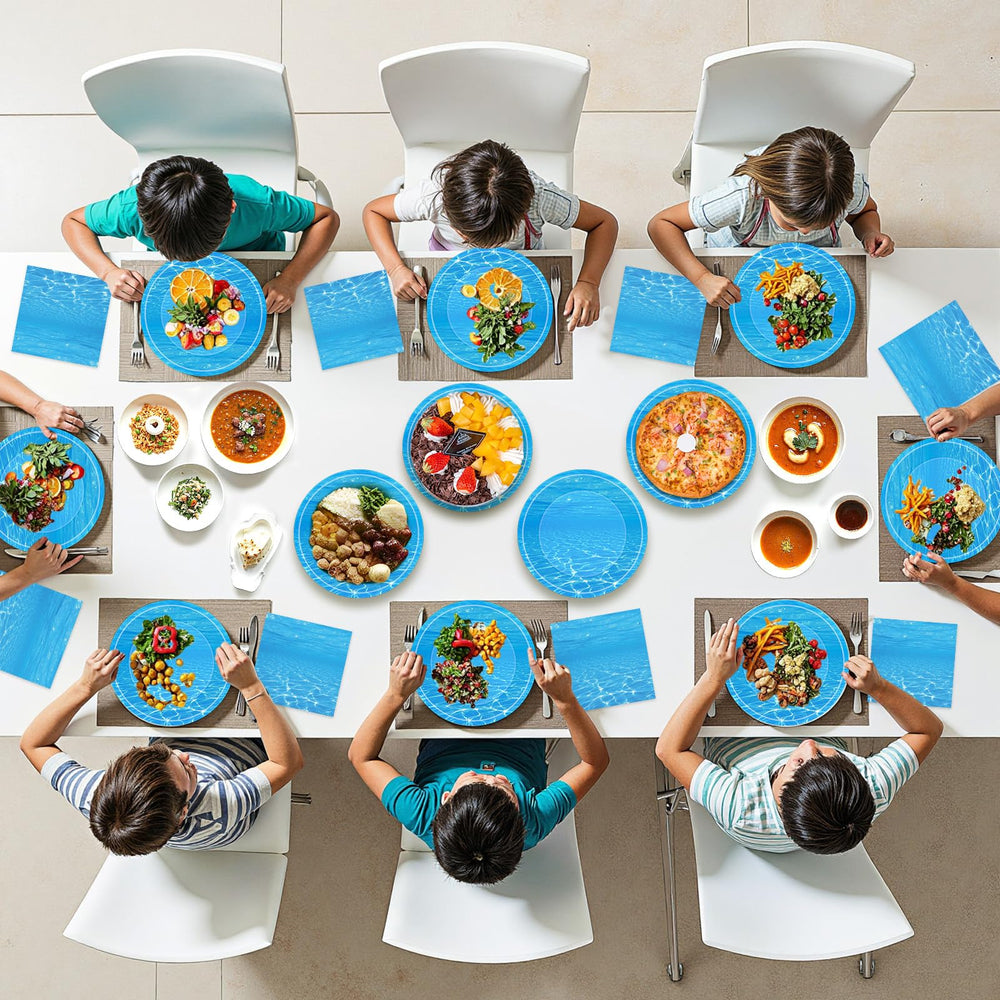 Litmitfu Blue Summer Tableware kit simplifies party cleanup.