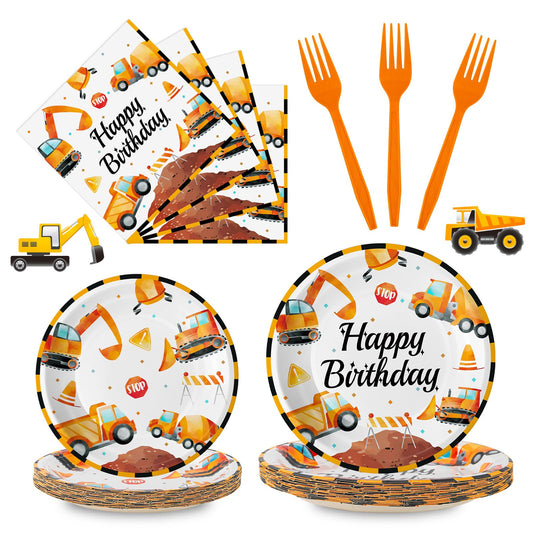 Litmitfu construction plates 9-inch for sturdy party dining and kid-friendly meals.