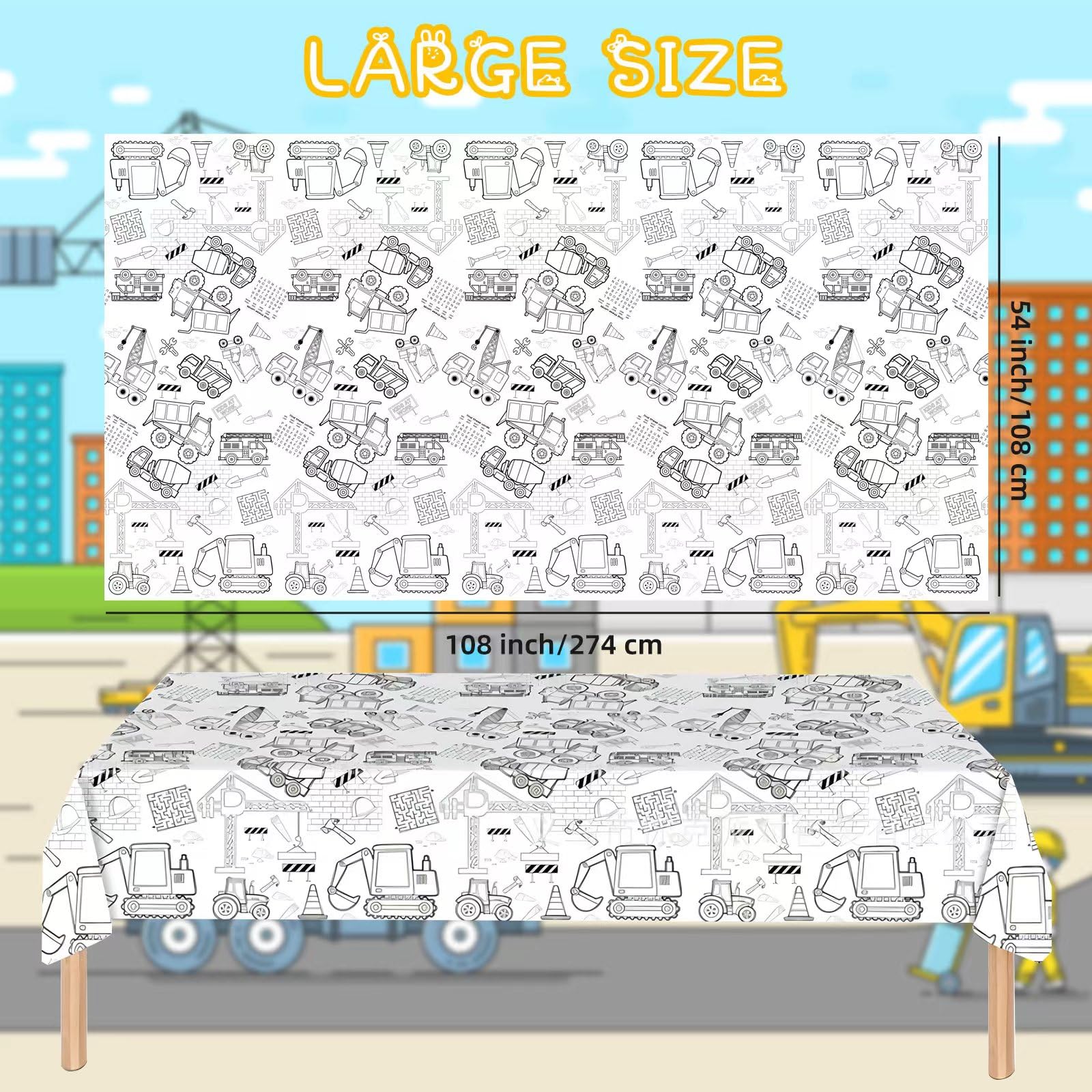 Litmitfu excavator pattern tablecloth promotes creativity during classroom crafts.