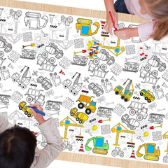 Litmitfu construction tablecloth front view for interactive coloring at parties.