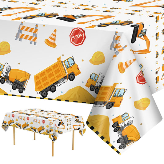 Litmitfu construction tablecloth with yellow trucks pattern for kids' party tables.