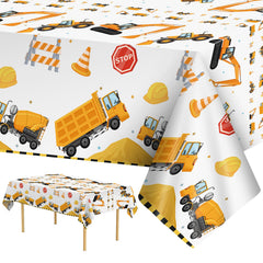Litmitfu construction tablecloth with yellow trucks pattern for kids' party tables.