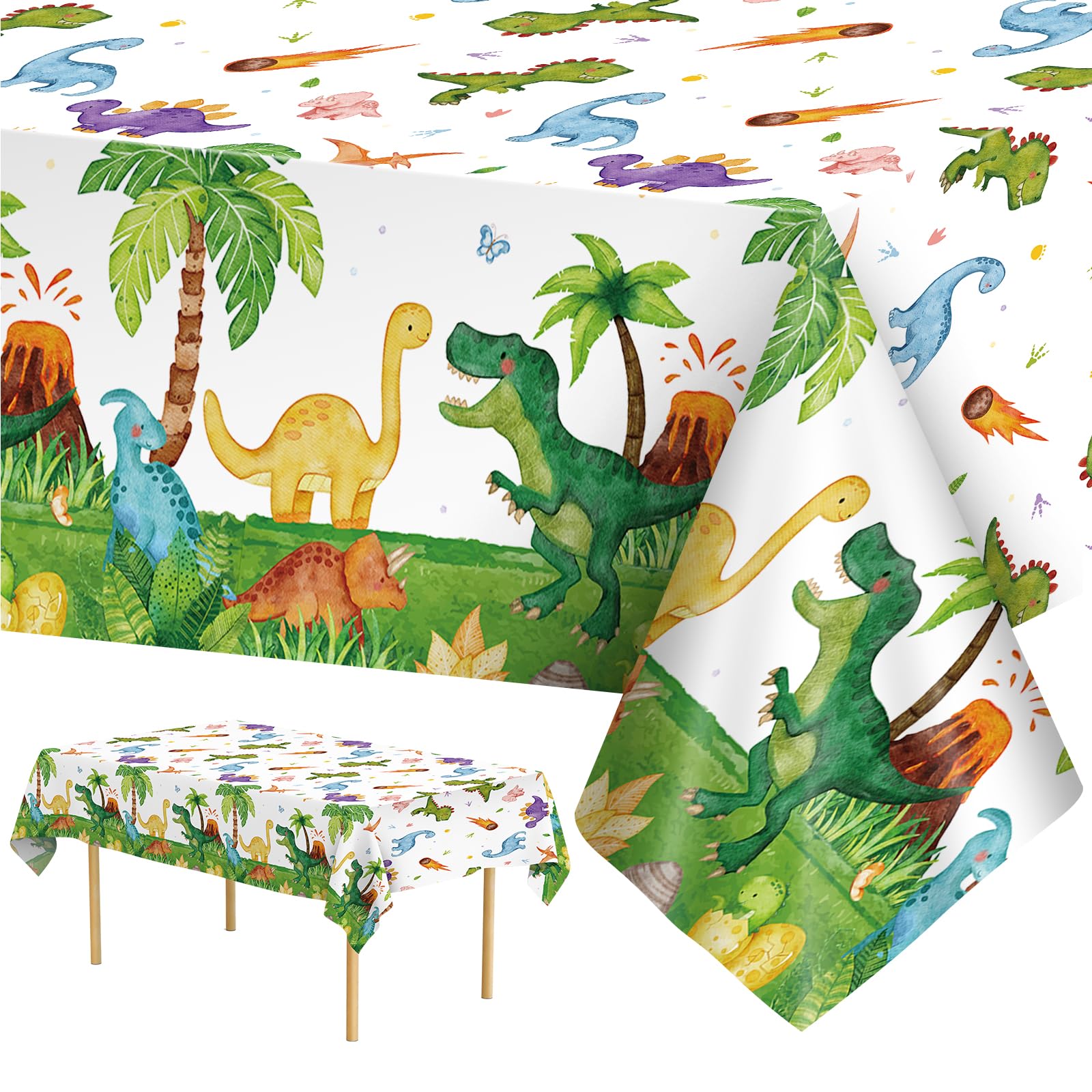 Litmitfu dinosaur tablecloth cover in green pattern keeps tables clean during dinosaur-themed parties