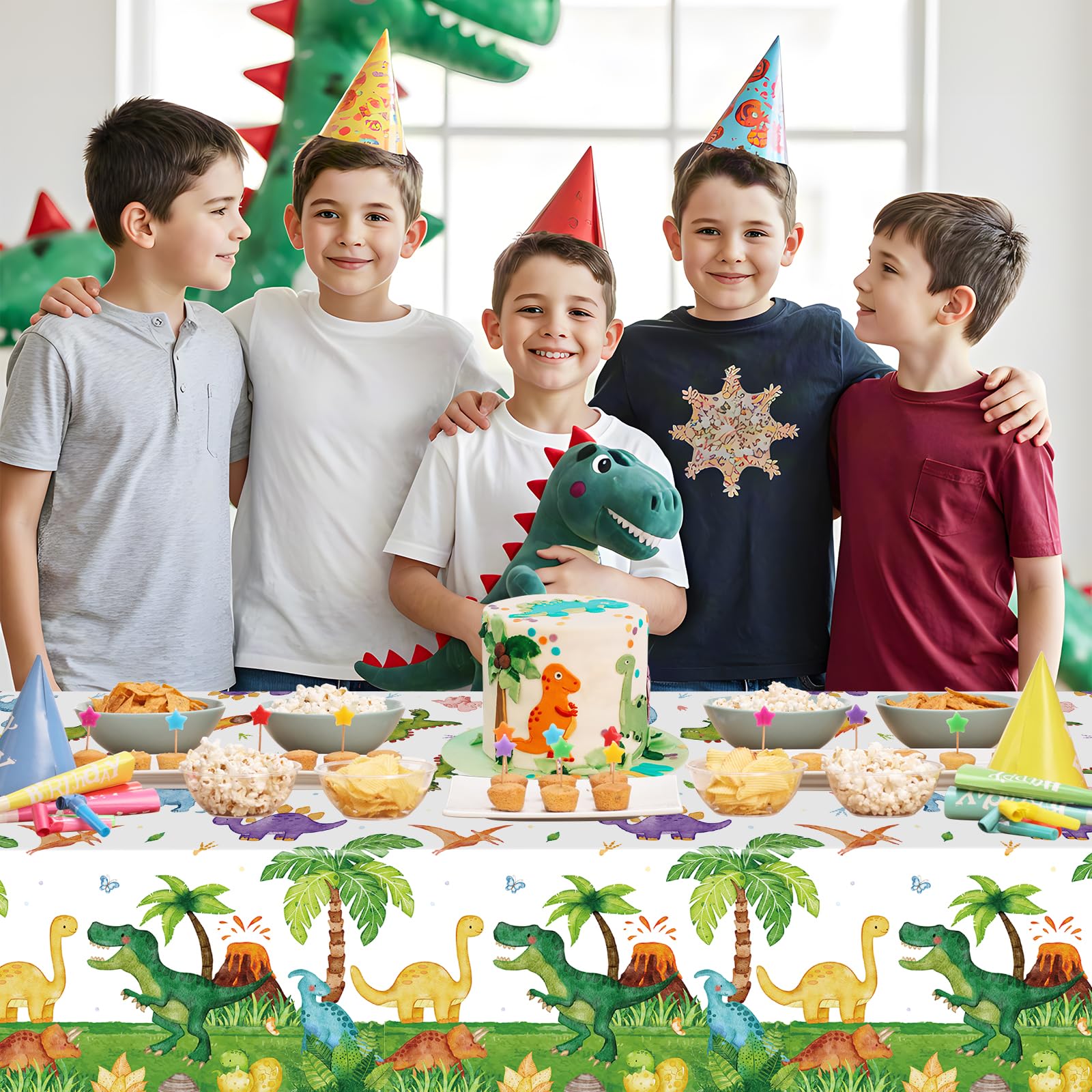 Litmitfu dinosaur tablecloth design features stegosaurus and triceratops for vibrant visuals