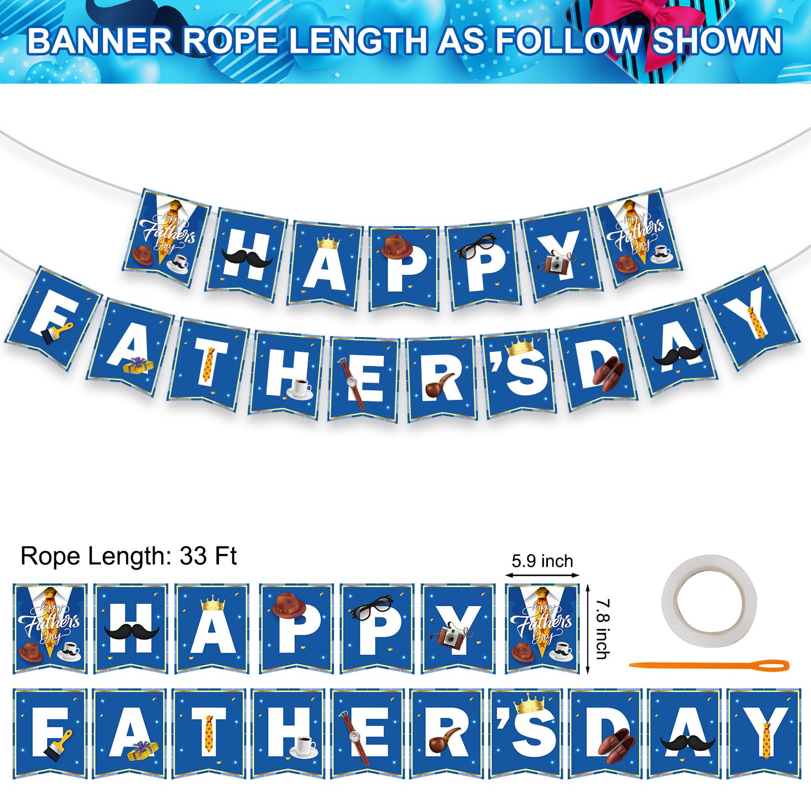 Litmitfu DIY Fathers Day banner with rope for easy hanging and customization