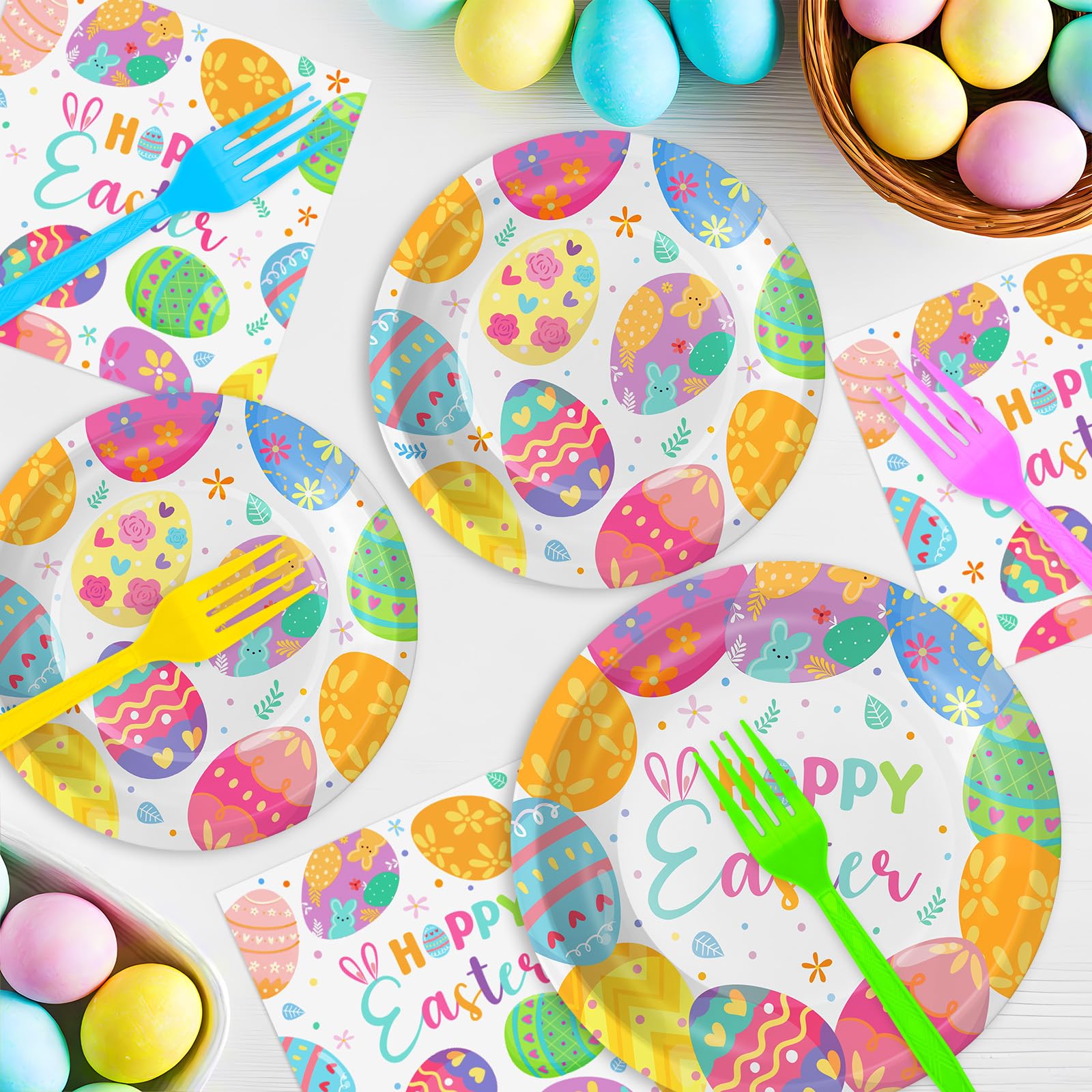 Litmitfu Easter tableware setup showcasing coordinated plates and napkins