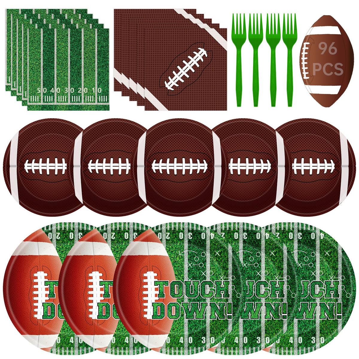 Litmitfu football plates 9-inch showcase sturdy game-day dinnerware for crowds