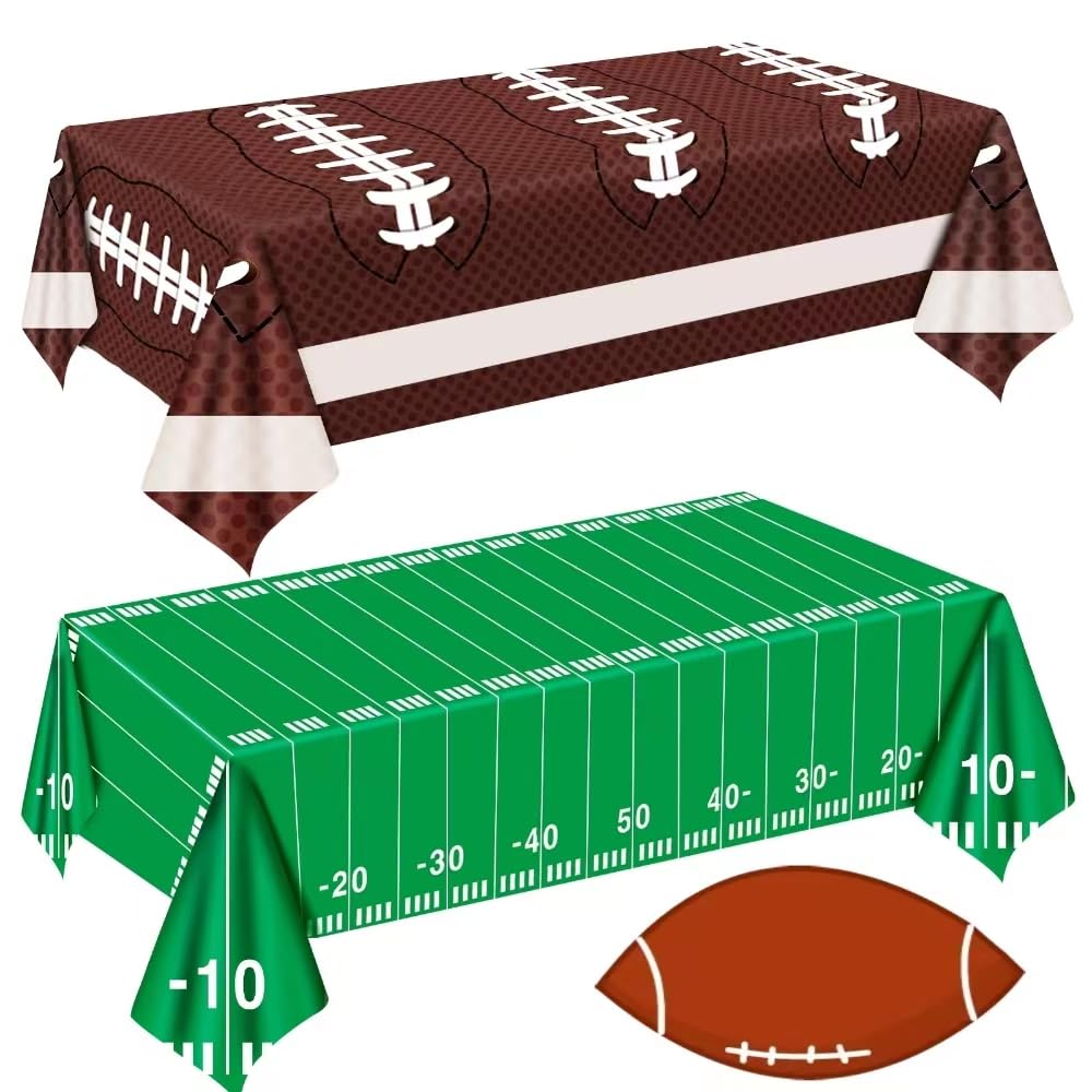 Litmitfu football tablecloth with green field backdrop for game-day tables.