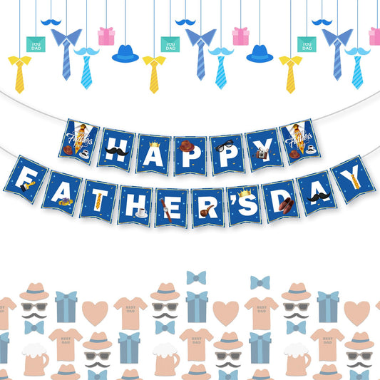 Litmitfu Happy Father's Day banner in blue and white bunting for festive celebrations