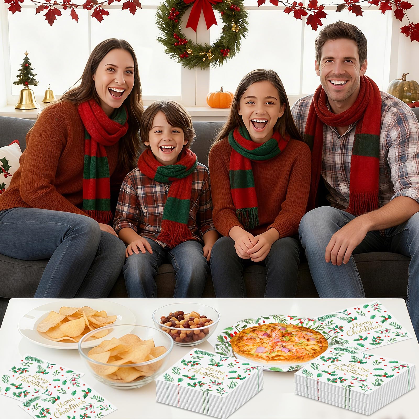 Litmitfu holly leaves red berries design napkins add festive decor and spill control