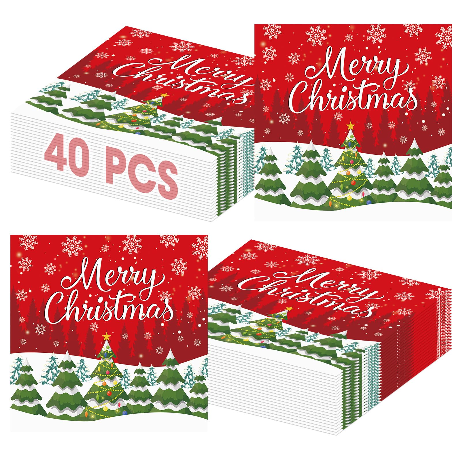 Litmitfu Merry Christmas napkins 6.5-inch folded, sturdy for spills