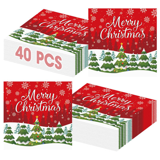 Litmitfu Merry Christmas napkins 6.5-inch folded, sturdy for spills