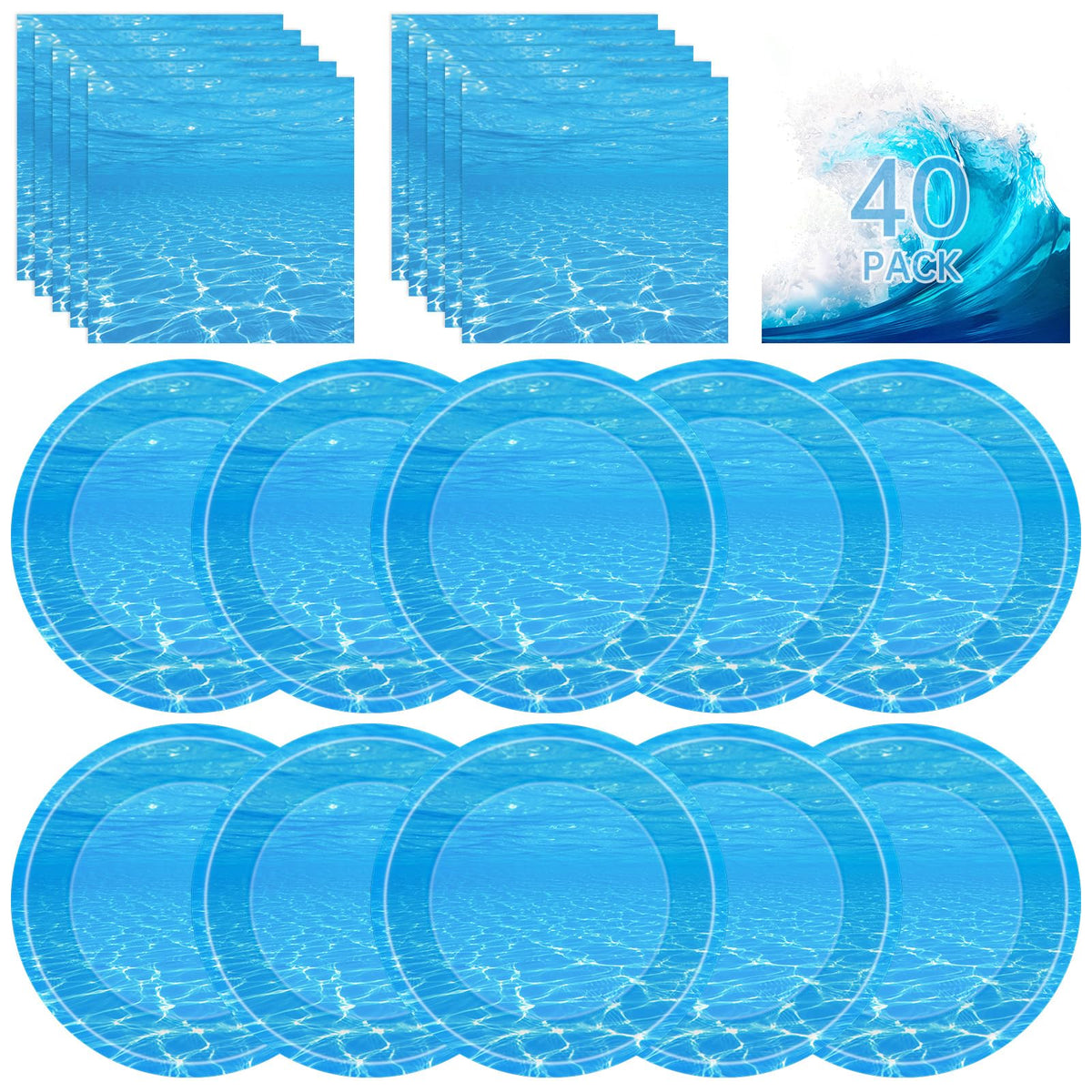 Litmitfu Ocean Plates 9-inch with blue waves for easy outdoor serving.