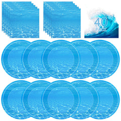 Litmitfu Ocean Plates 9-inch with blue waves for easy outdoor serving.