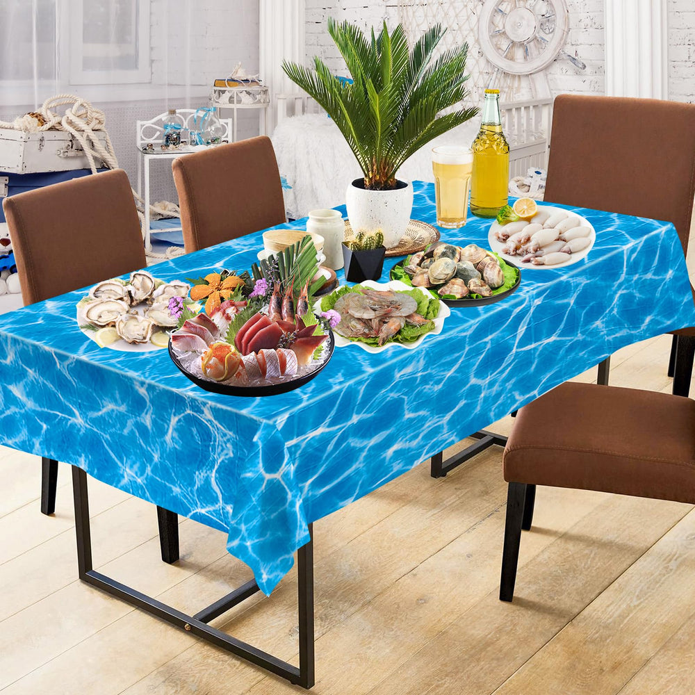 Litmitfu Ocean Waves Pattern Tablecloth enhances beach party vibes.