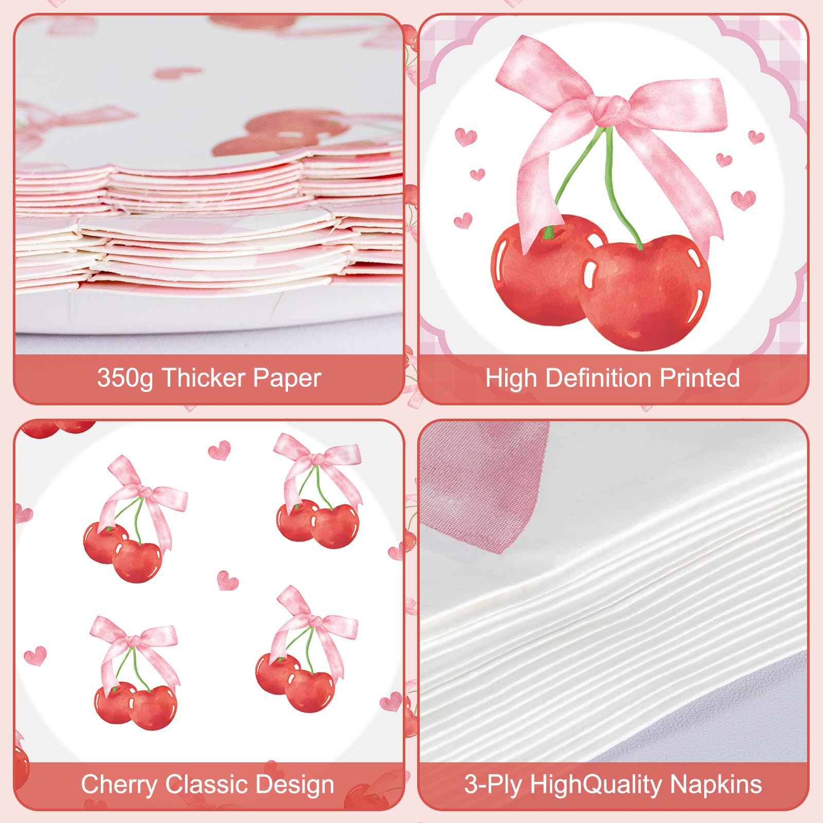 Litmitfu pink bow cherry design adds a festive touch to party tableware