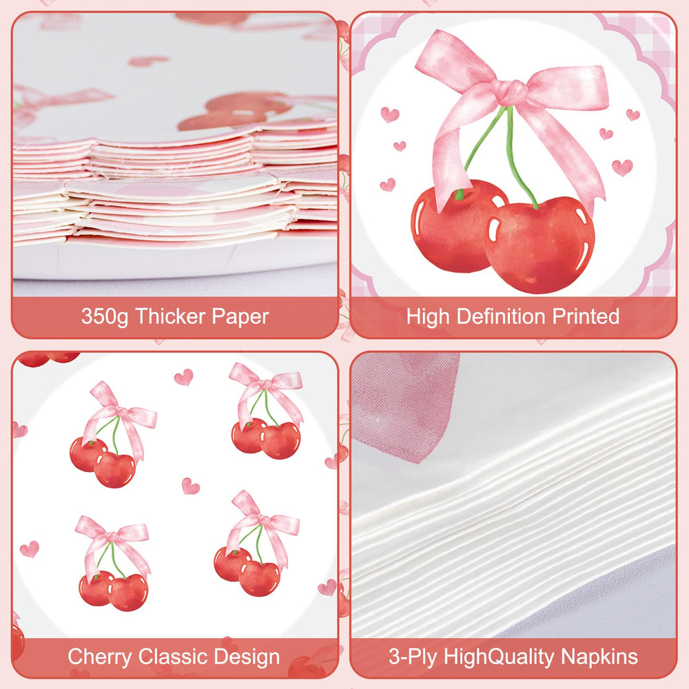 Litmitfu pink bow cherry design adds a festive touch to party tableware