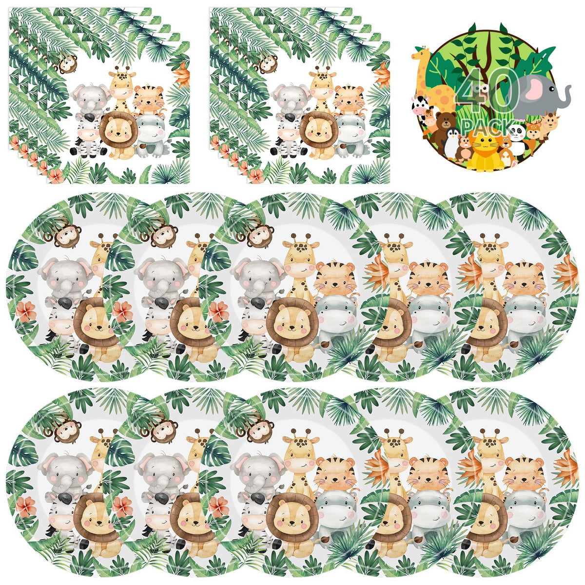 Litmitfu safari animals plates 9 inch with bold lion design for kid friendly meals