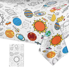 Litmitfu space coloring tablecloth Earth motif for interactive learning and crafts.