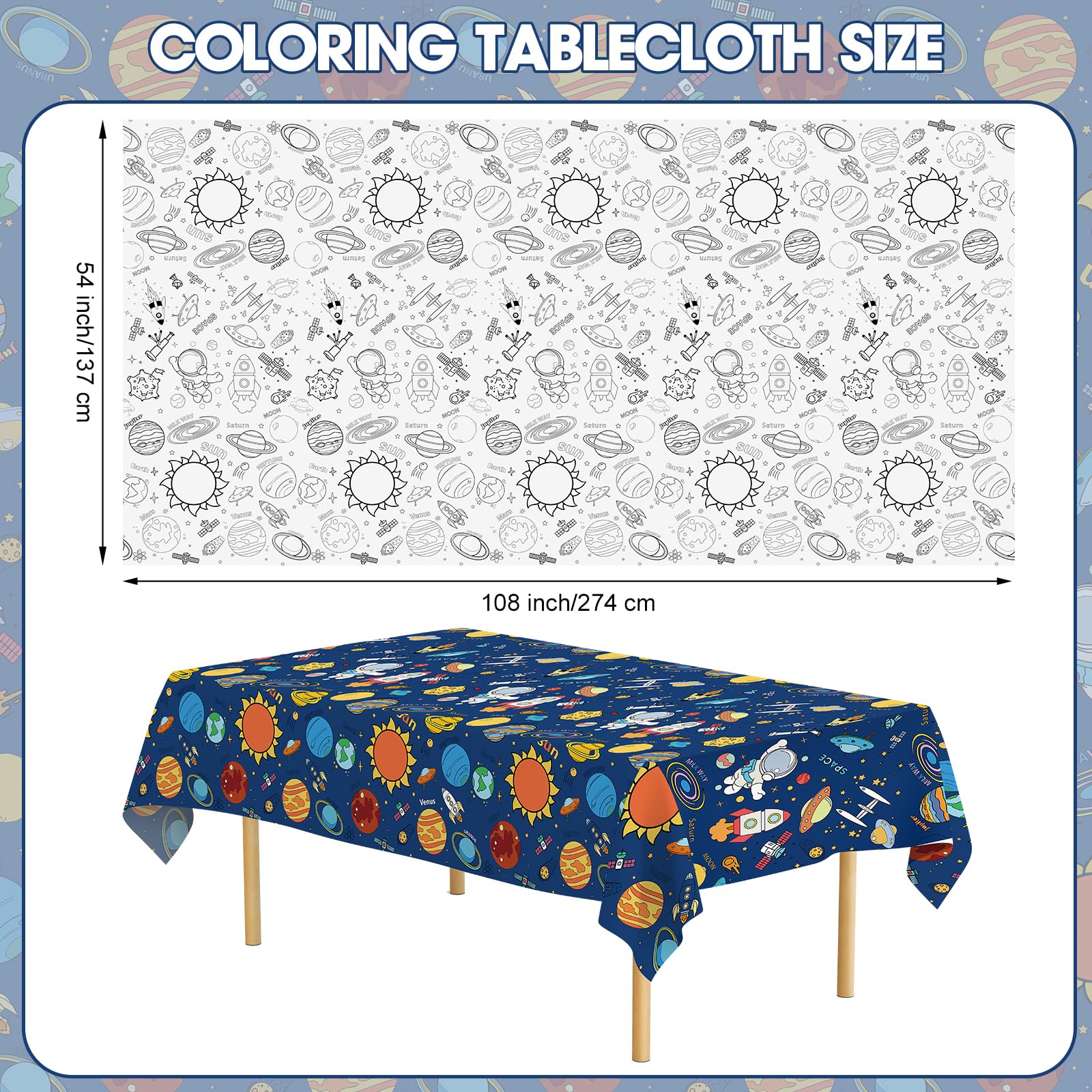 Litmitfu space coloring tablecloth Planet design ideal for educational coloring sessions.