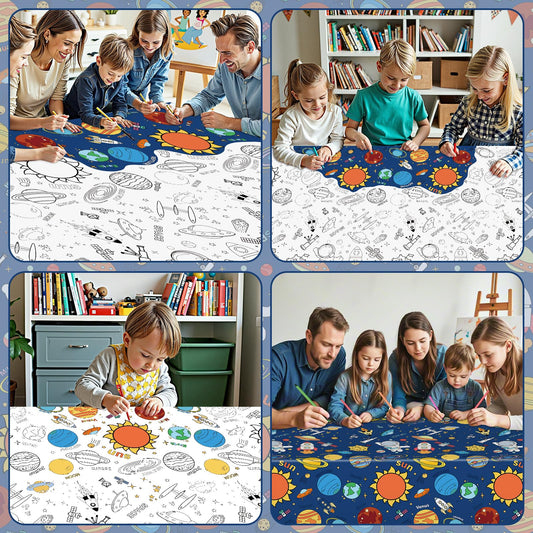 Litmitfu space coloring tablecloth Sun highlight for bright, creative party activities.