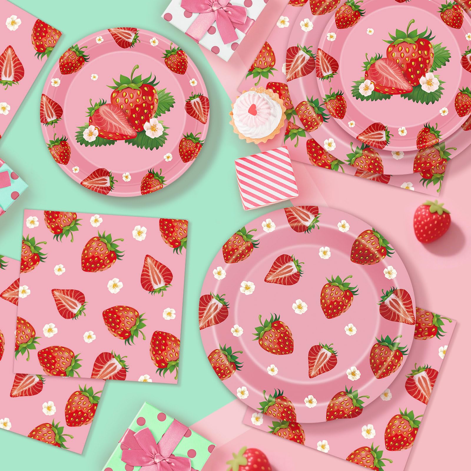 Litmitfu strawberry dessert plates 7-inch ideal for snacks and desserts