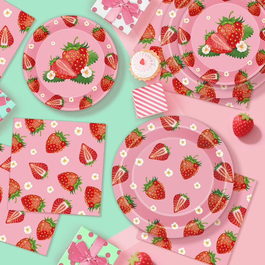Litmitfu strawberry dessert plates 7-inch ideal for snacks and desserts