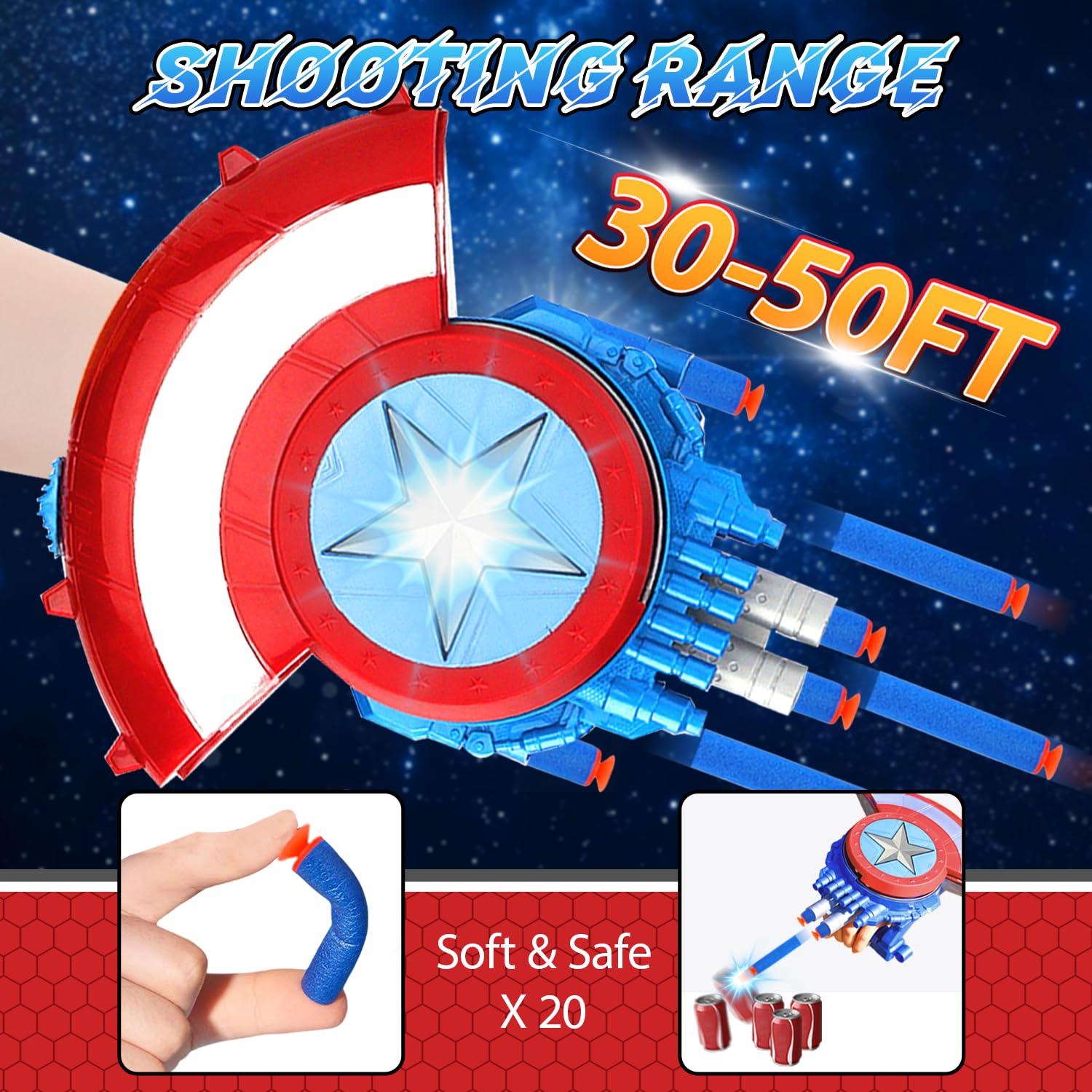 LITTCO Captain Shield kid-action captures one-handed defense during pretend battles.