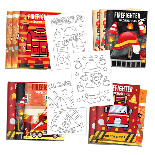 littkeef cliaet fire truck coloring book set cover image, six designs ideal for party favors