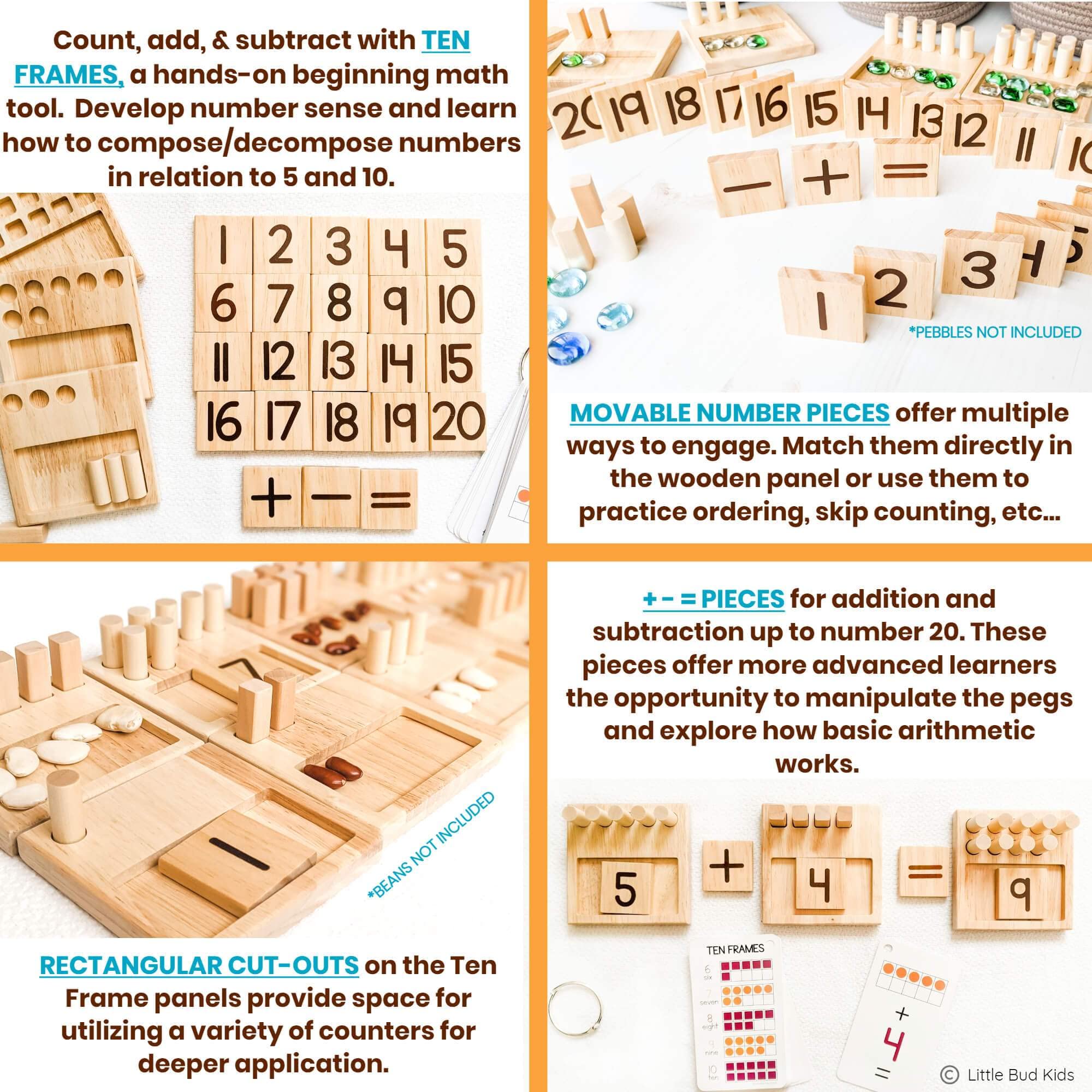 LITTLE BUD KIDS cylinders and cuboids pegs encourage correct matching.