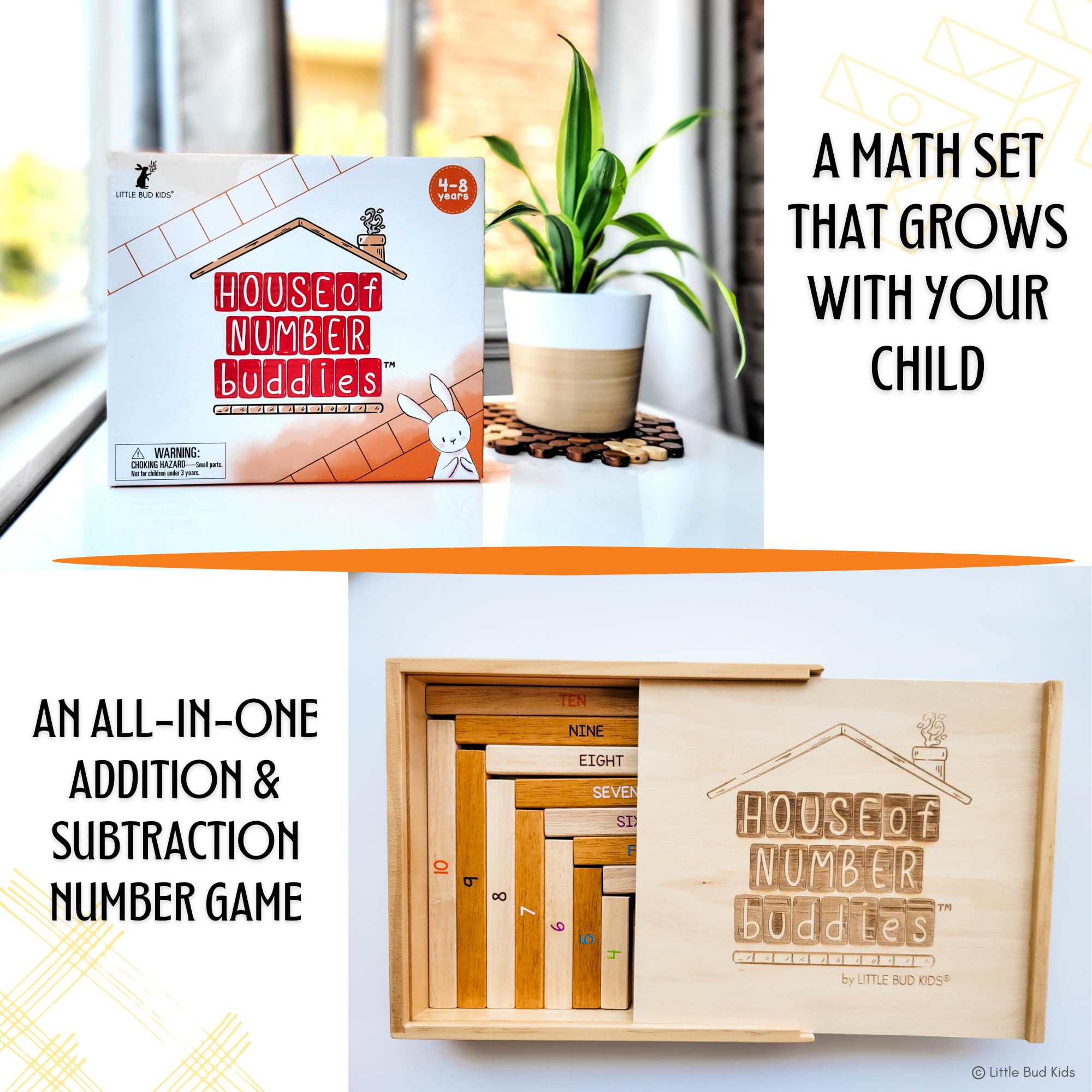 LITTLE BUD KIDS Number Buddies wooden Montessori toy in natural finish