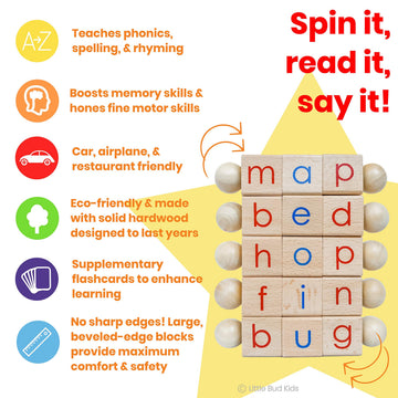 LITTLE BUD KIDS CVC flashcards for decoding practice and self-checking.