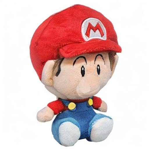 Little Buddy Baby Mario plush in retail packaging, 6-inch size for display