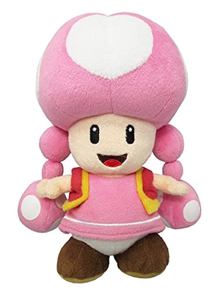 Little Buddy Toadette plush front view, soft and collectible for display or gift-ready moments