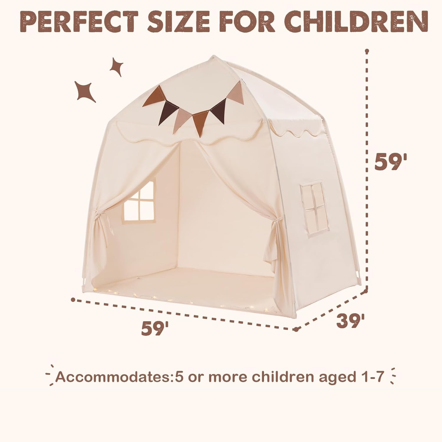 Little Dove 59x39x59 inch tent offers roomy space for multiple children.