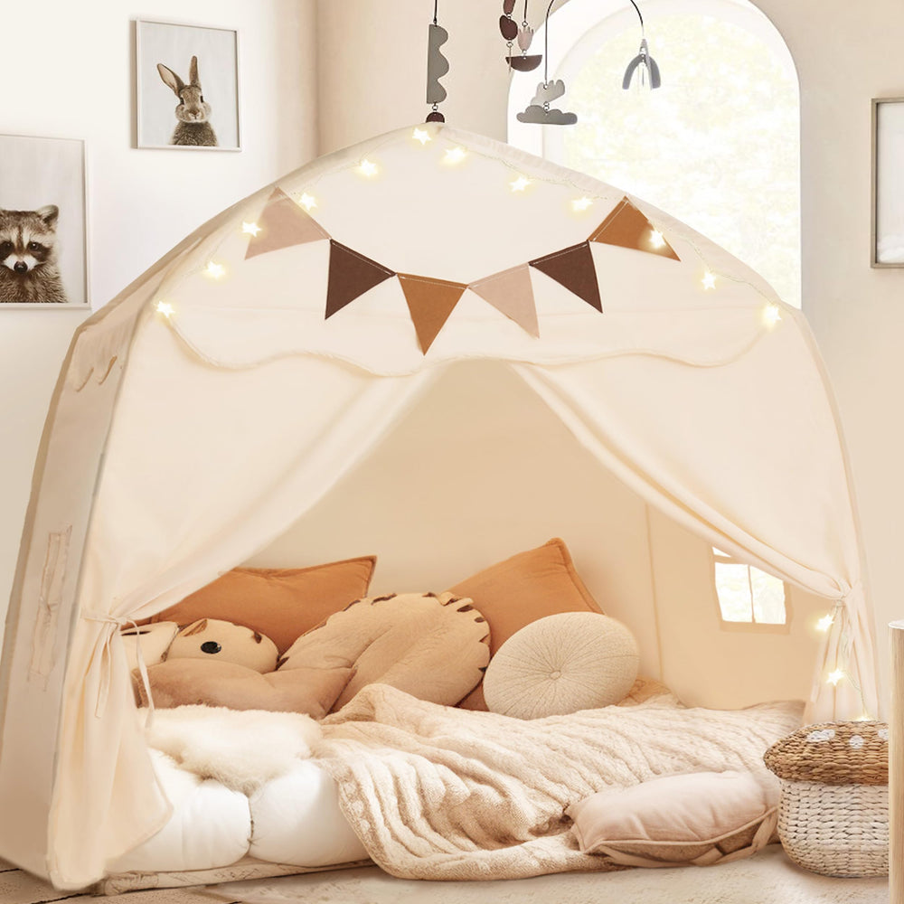 Little Dove cream kids tent creates cozy indoor or outdoor play space.