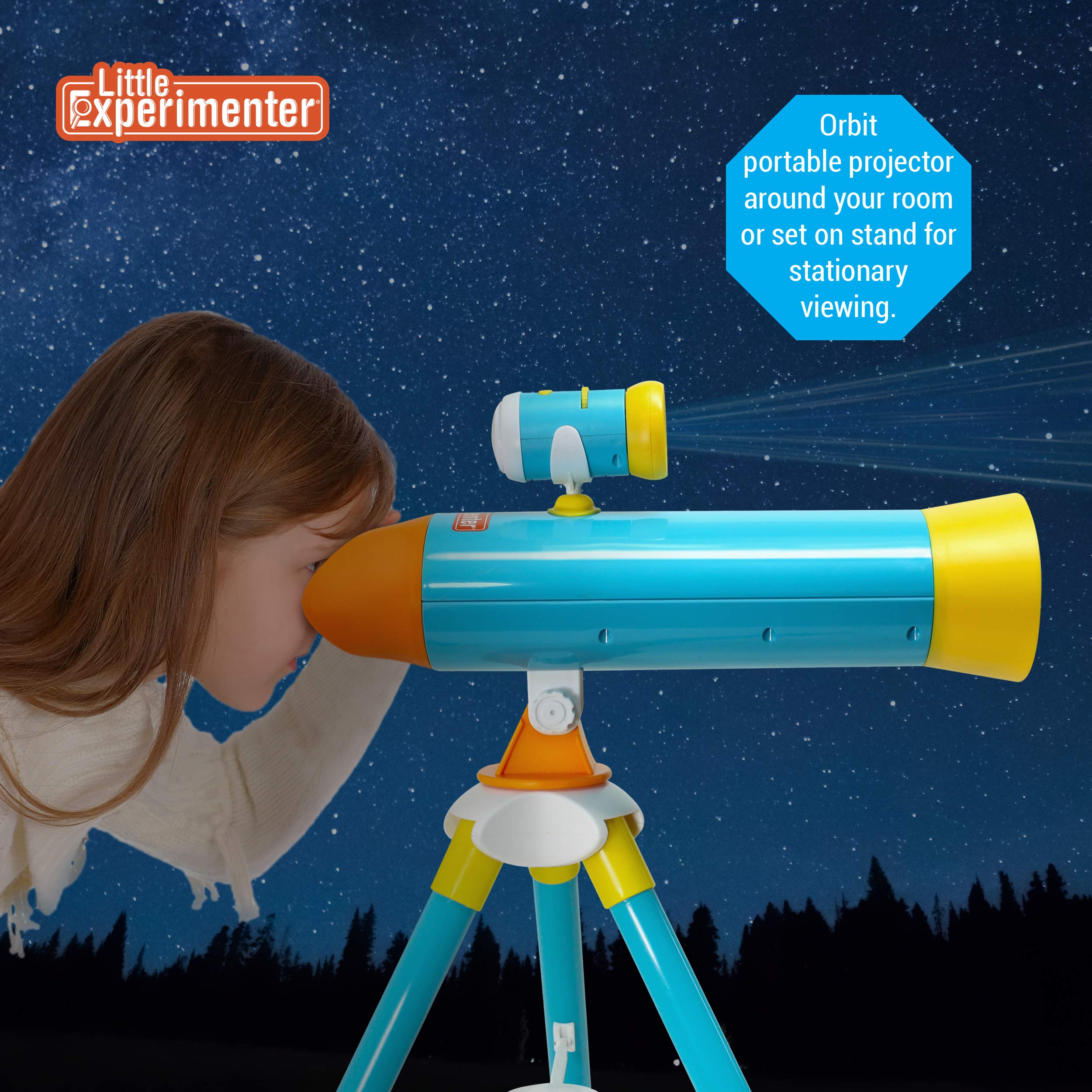 Little Experimenter projector telescope offers 2x magnification for clear, engaging stargazing.