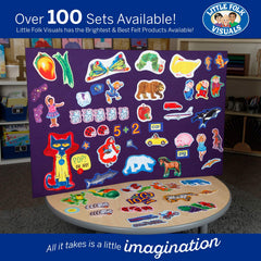 Little Folk Visuals 14-piece caterpillar set invites imaginative play and story reenactment.