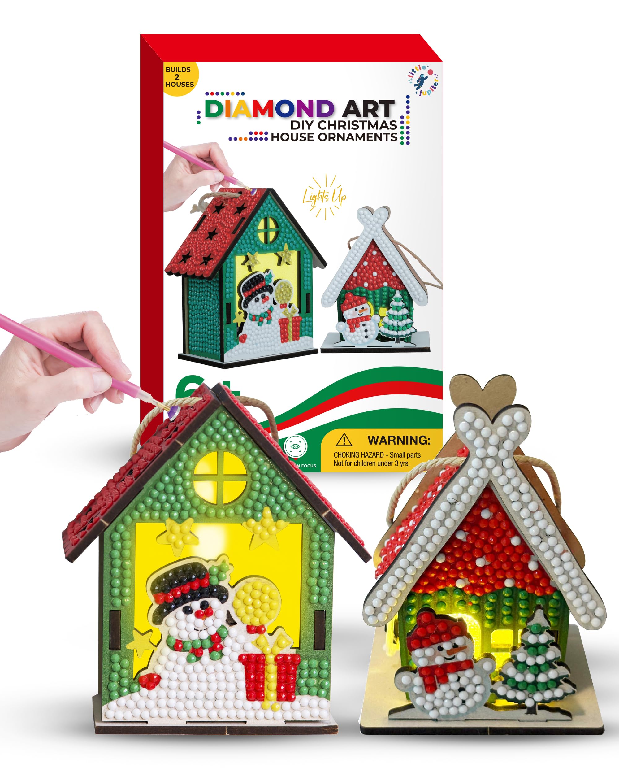 Little Jupiter DIY Diamond Art Christmas House Ornament steps for family crafting.