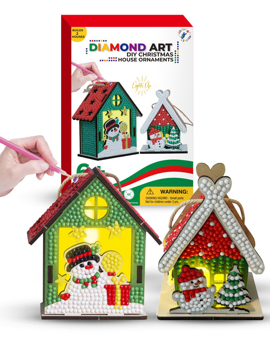 Little Jupiter DIY Diamond Art Christmas House Ornament steps for family crafting.