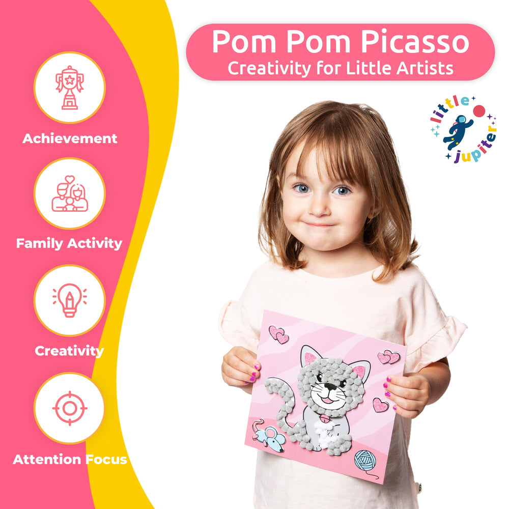 Little Jupiter DIY Pom Pom Art design cards showcase playful projects for early learners.