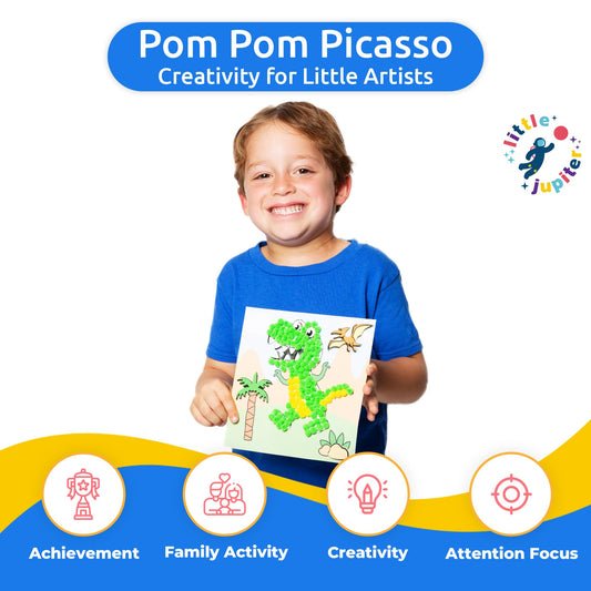 Little Jupiter DIY Pom Pom Art shark design engages kids with tactile pom poms.
