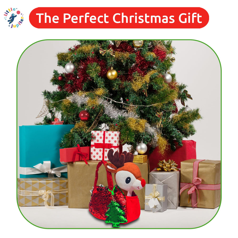 Little Jupiter gift-ready plush reindeer makes festive playtime memorable.