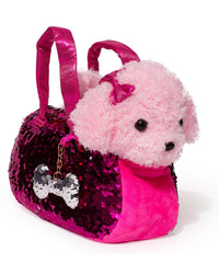 Little Jupiter puppy plush with bow for cozy pretend play and cuddles.