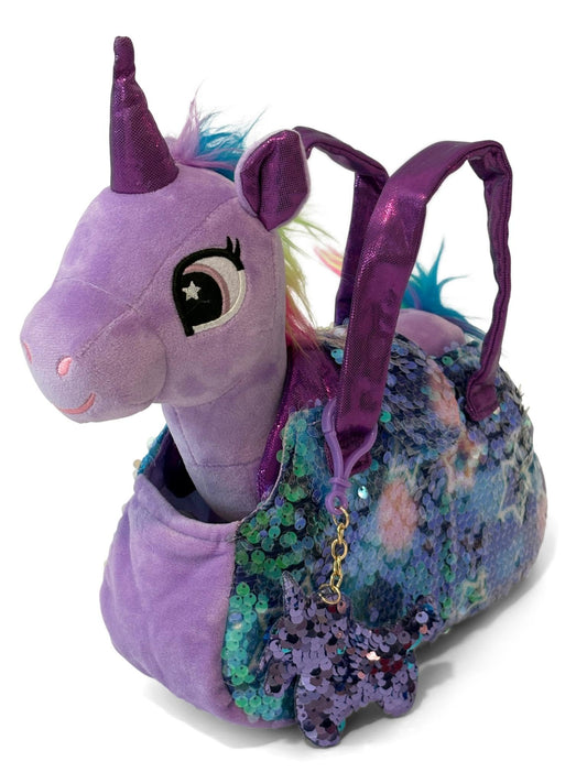 Little Jupiter plush unicorn with purse for imaginative play and bedtime companionship.