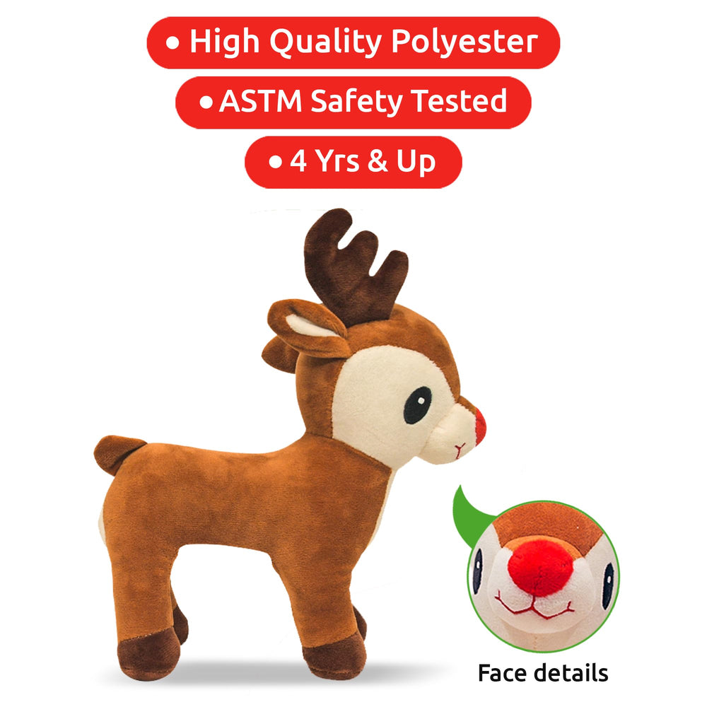 Little Jupiter soft polyester reindeer plush offers a gentle texture for hugs.