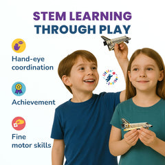 Little Jupiter space shuttle young builder assembling parts with guidance