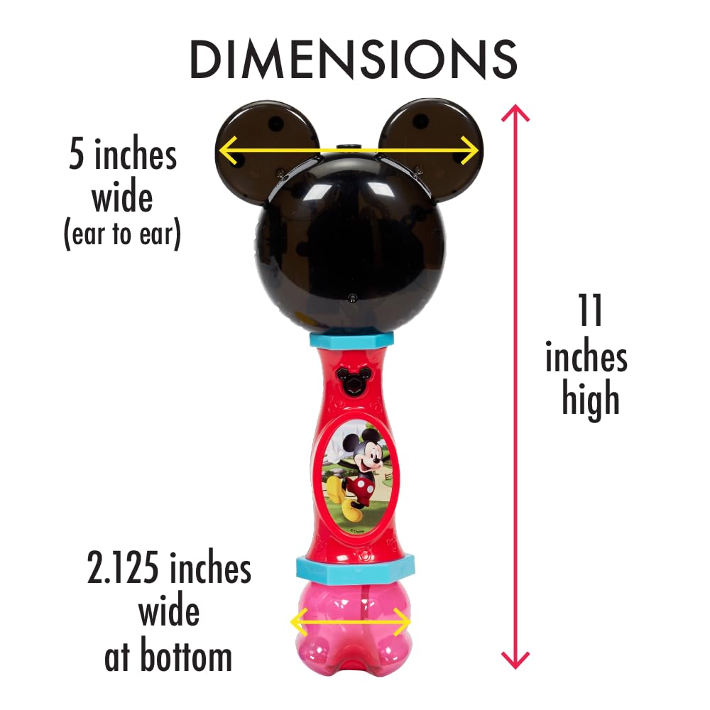 Mickey Mouse bubble wand in use, producing bubbles during active play.