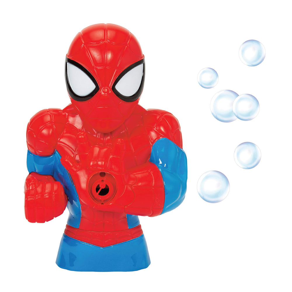Little Kids Spider-Man bubble blower in action, spraying bubbles for imaginative play.