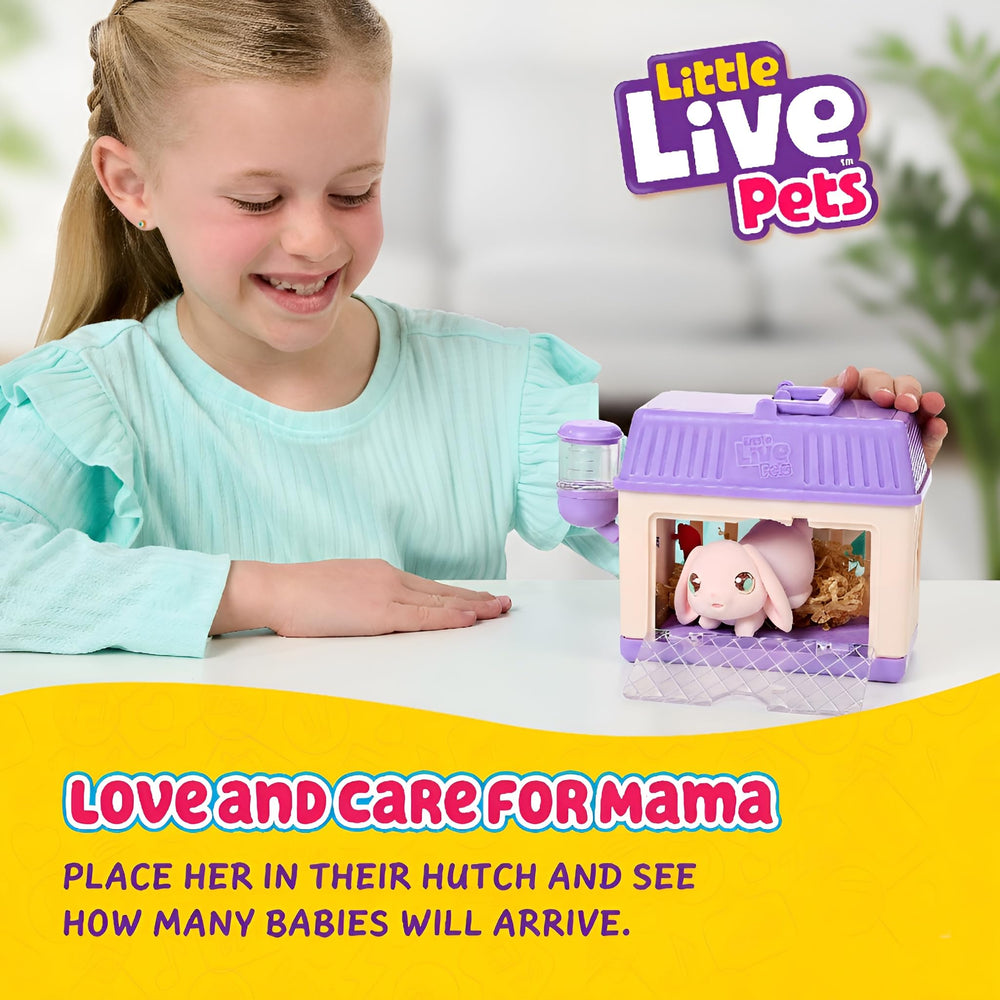 Three baby bunnies revealed in the hutch for imaginative play